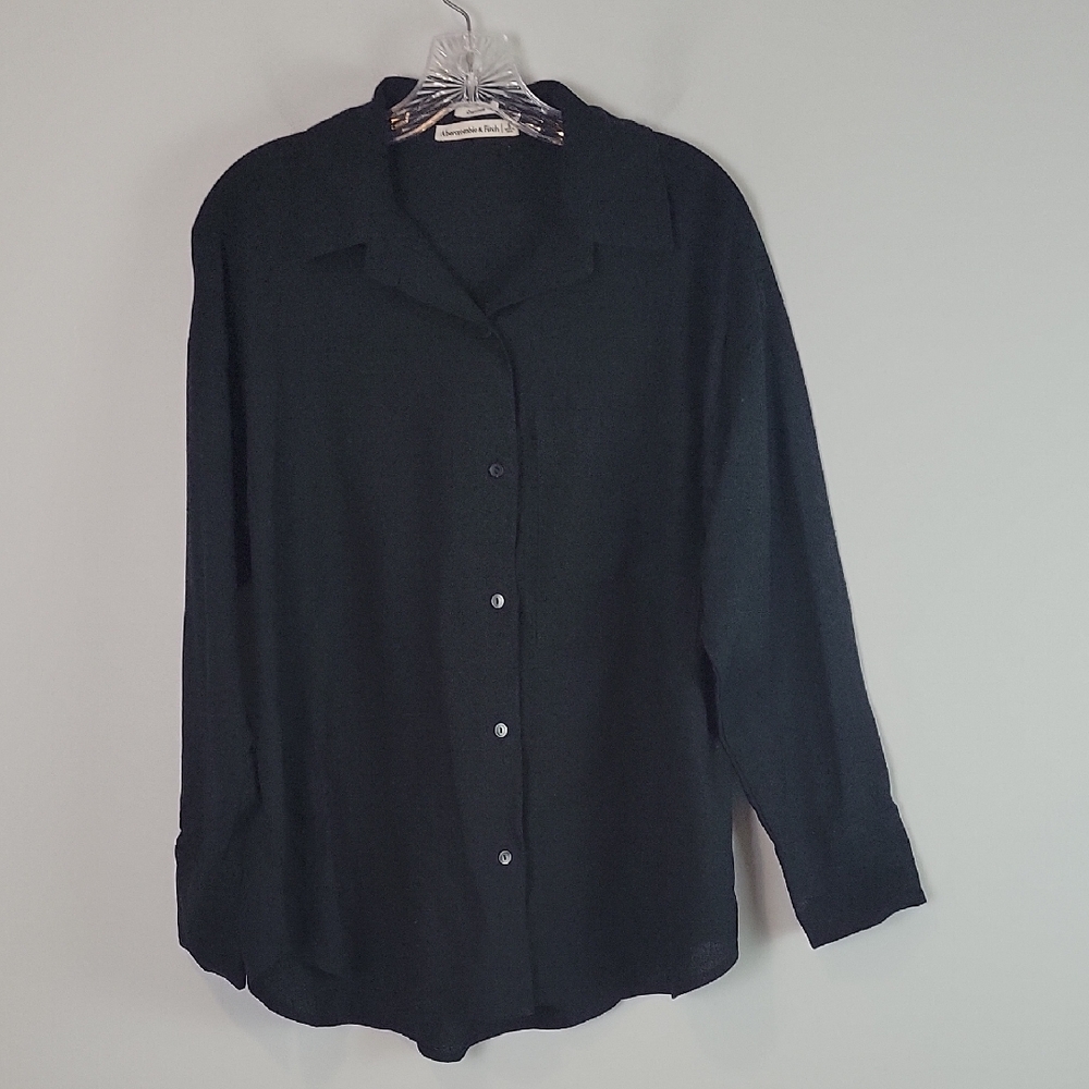 Abercrombie & Fitch oversized black linen button front shirt Small